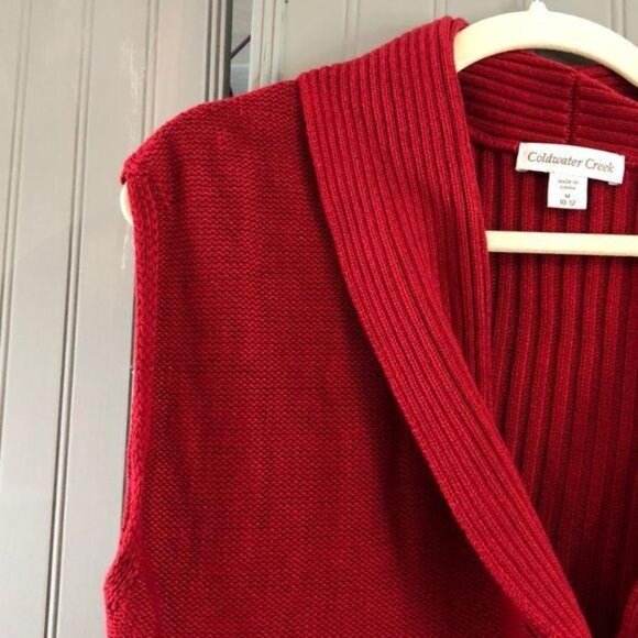 Coldwater Creek Red Ribbed Open Front Knit Vest M 10-12 Cotton Blend Womens - Picture 8 of 8